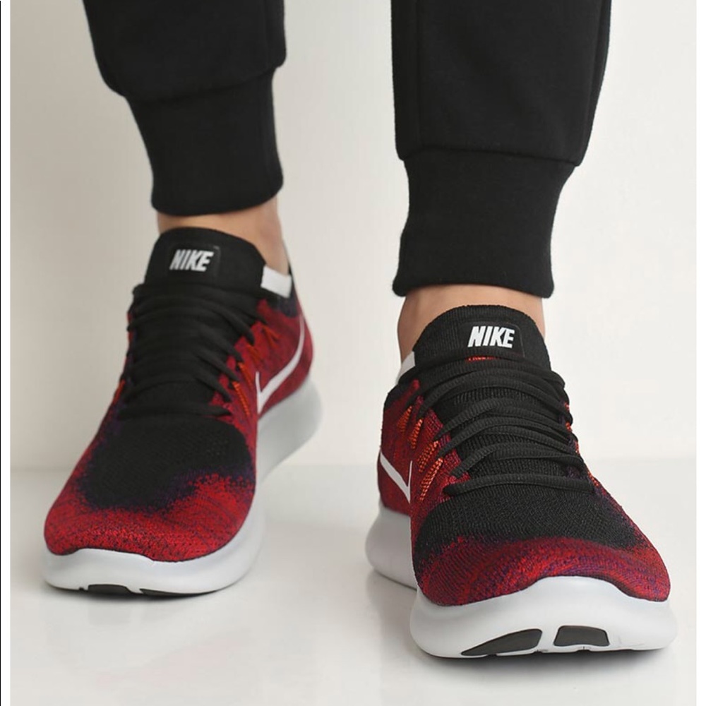NWT Nike Free Rn Flyknit 2017 Black/Red WMNS - Picture 2 of 7